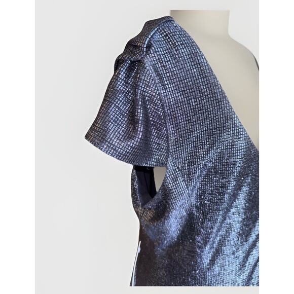 Tahari Draped Cowl Neck Metallic Blue/black Cocktail Dress Woman's Size 14 - Picture 3 of 10